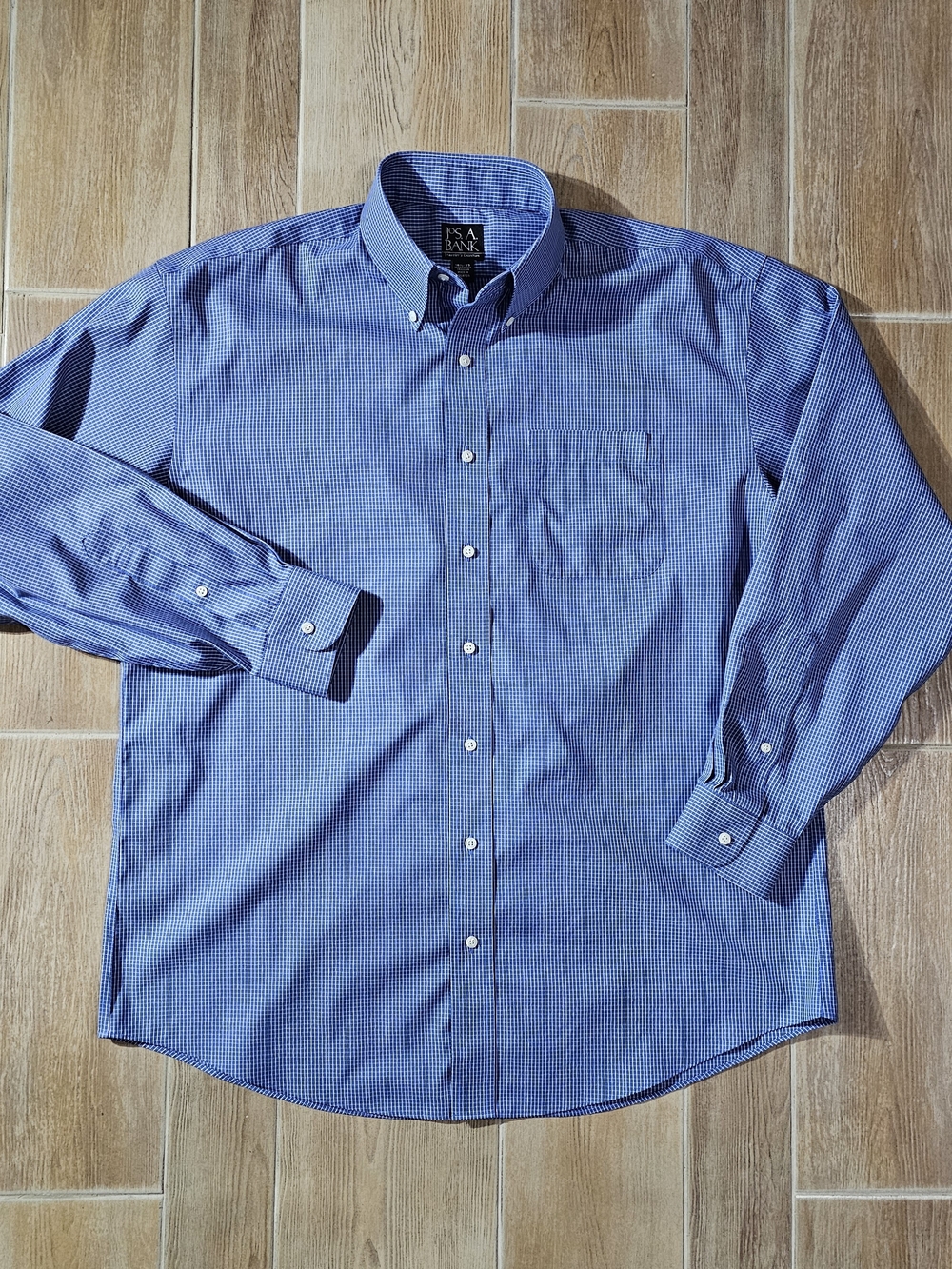 Jos. A. Bank Traveler's Men’s Blue Micro-Check Dress Shirt 16.5/35